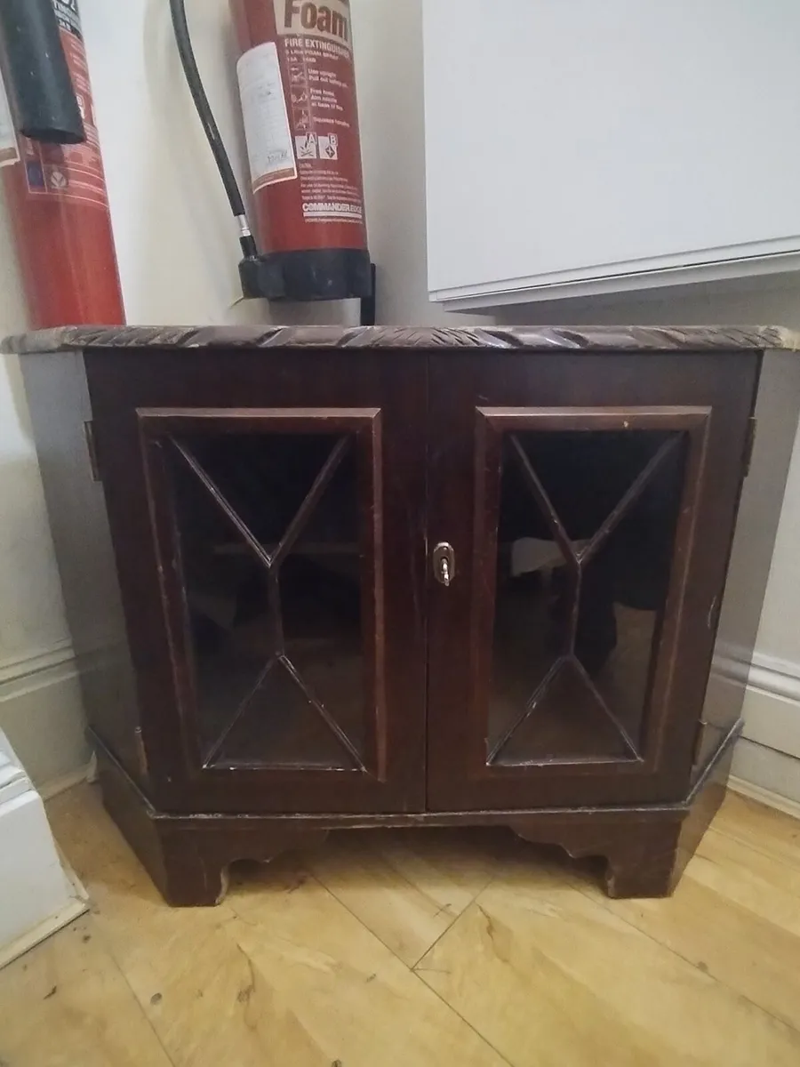Vintage Wooden Corner Cabinet with Glass Doors - Image 3