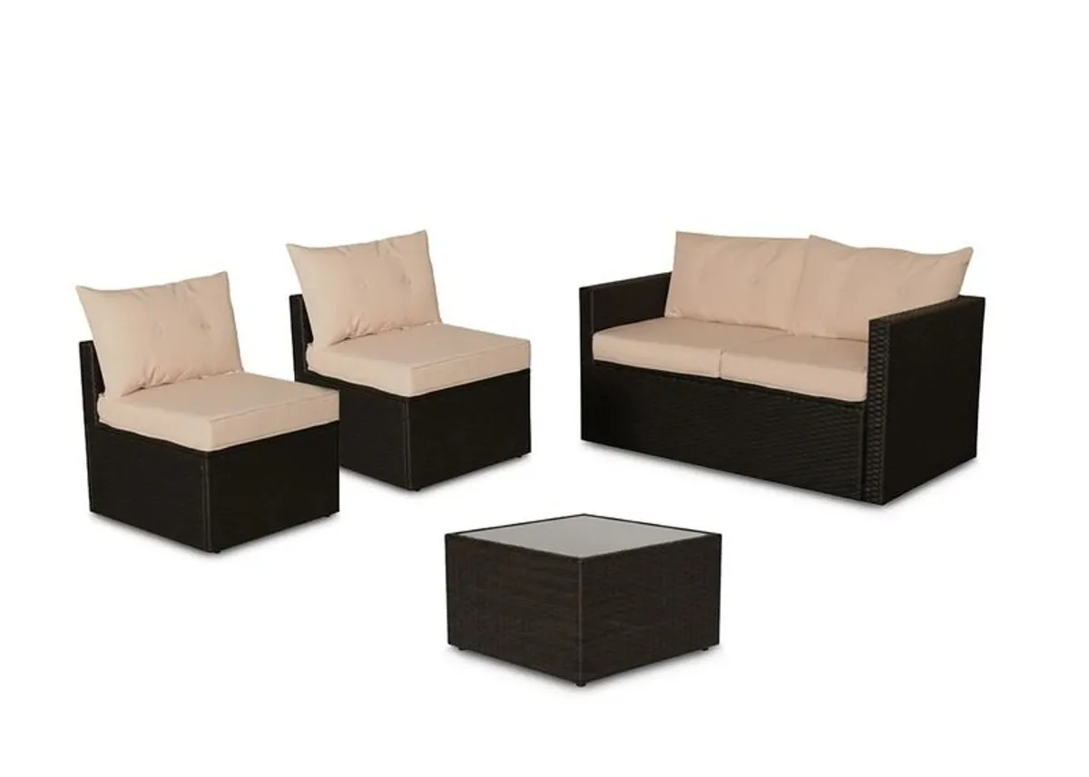 Florida Garden Rattan Sofa Set Outdoor Patio Furniture with 2 Armchairs & Table - Image 3