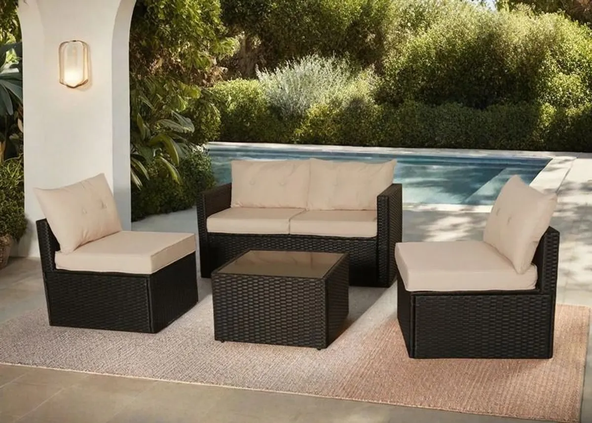 Florida Garden Rattan Sofa Set Outdoor Patio Furniture with 2 Armchairs & Table - Image 1