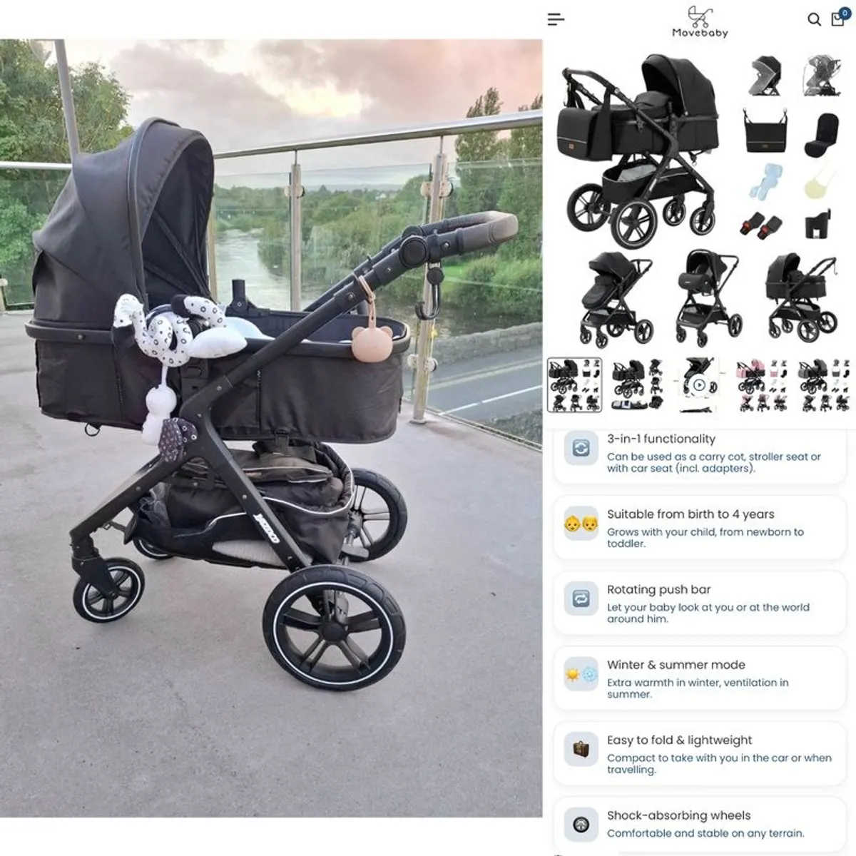 Pram with Car Seat  Like New - Image 1