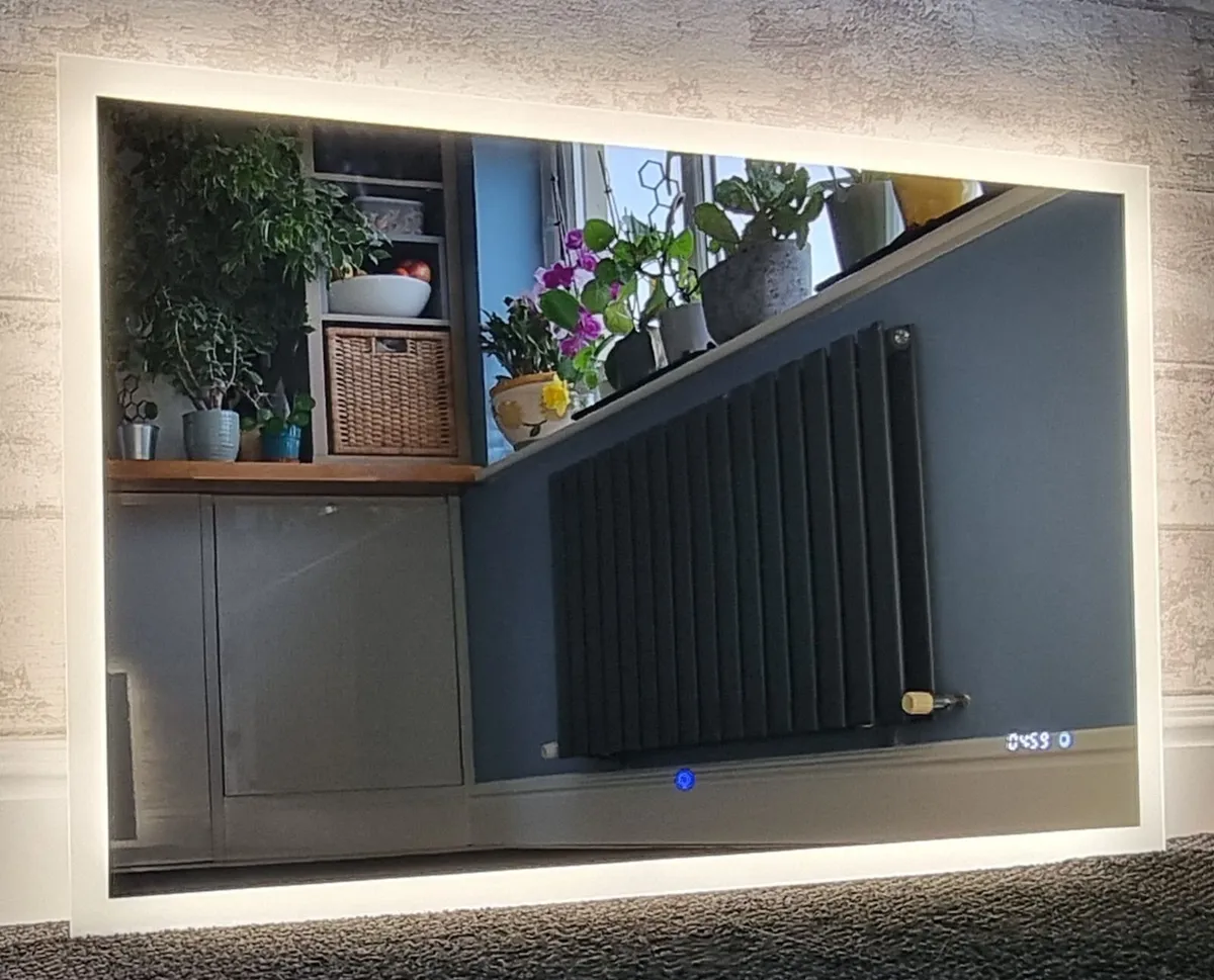 LED Bathroom Mirror Antifog Digital Clock 110x70cm - Image 1