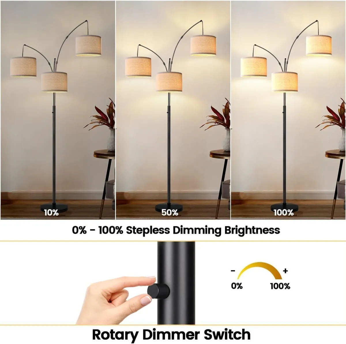 Dimmable Floor Lamp 3 Light Arc for Living Room - Image 3