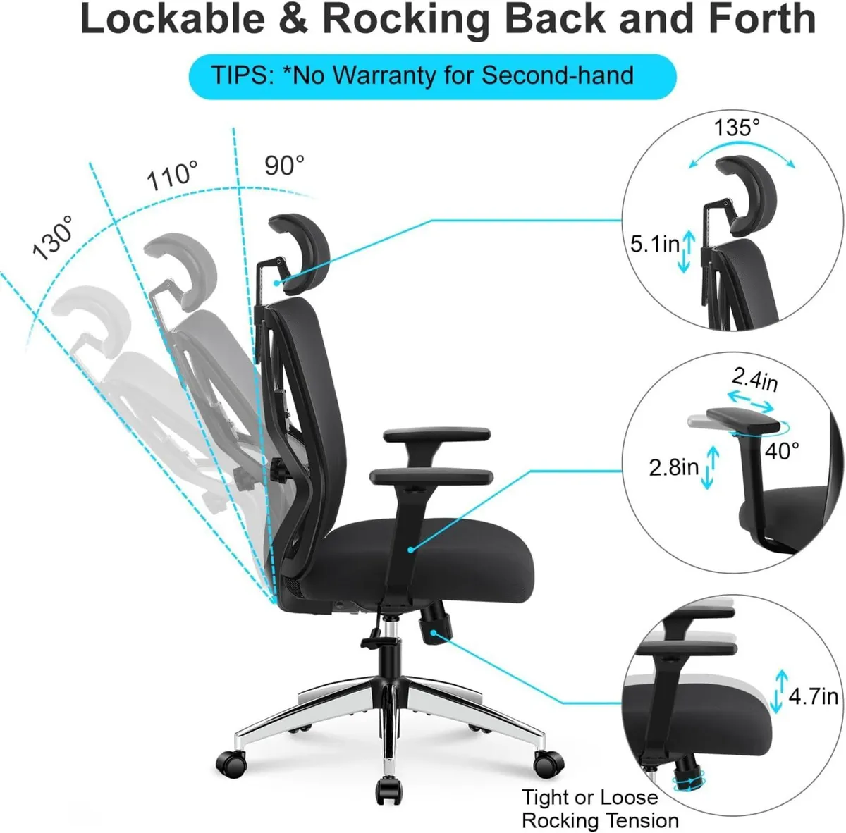 Ergonomic Office Chair - High Back Desk with - Image 2