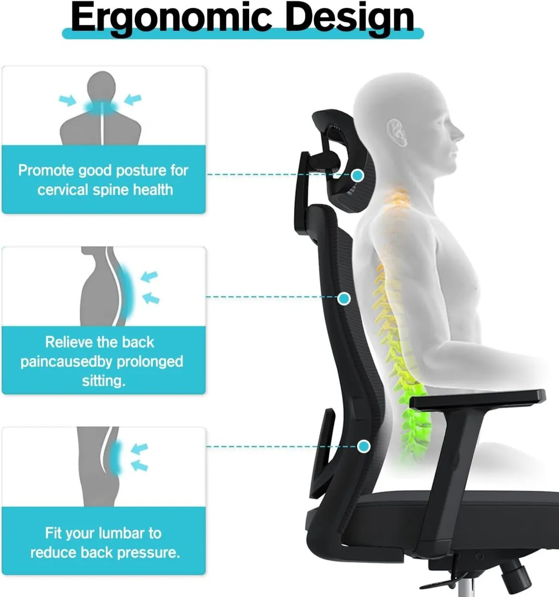 Office Chair Ergonomic Desk Chairs with Adjustable - Image 3