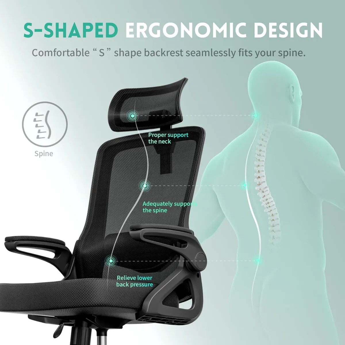 Ergonomic Office Chair S-Shaped Mesh Desk Chairs - Image 3