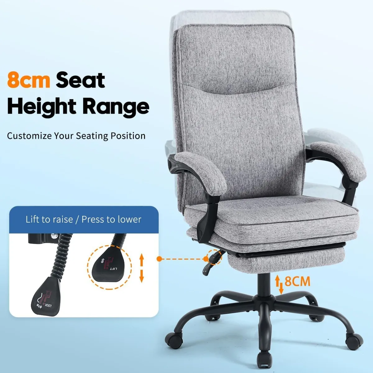 Fabric Office Chair with Footrest Ergonomic - Image 4