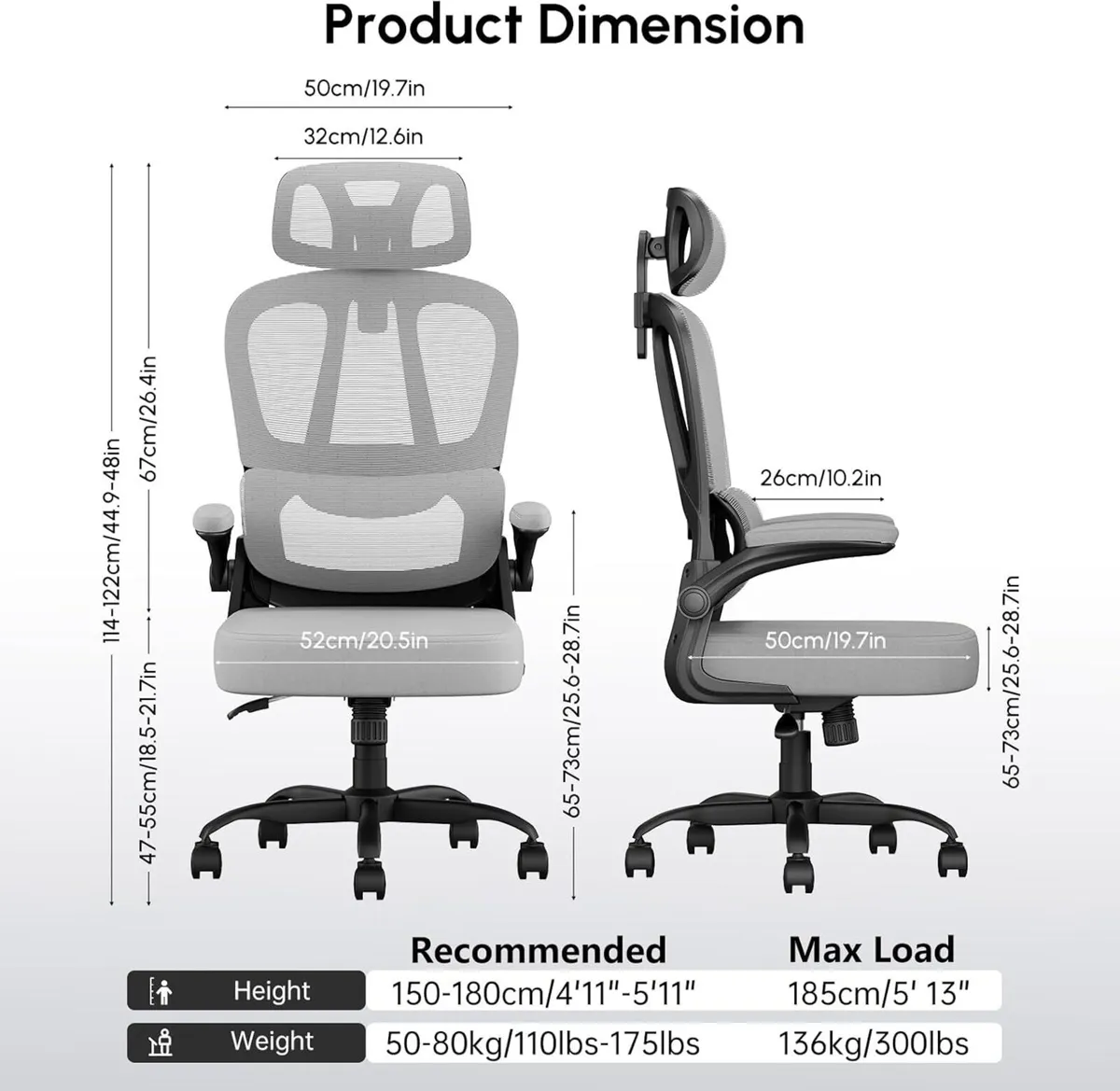 Ergonomic Office Chair Flip-Up Armrests Computer - Image 2