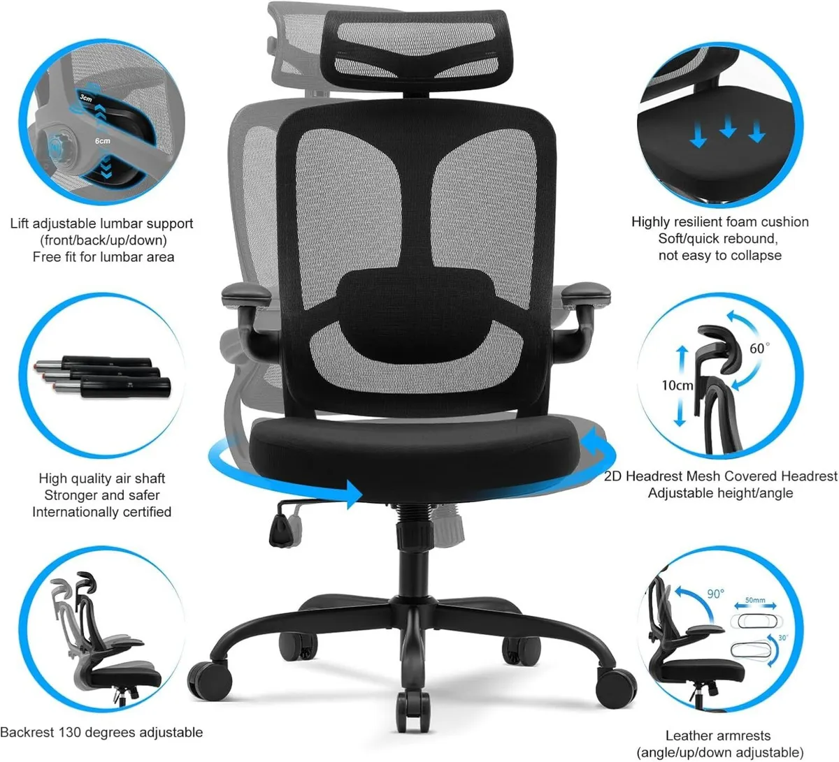 Ergonomic Office Chair with Adjustable Headrest - Image 4