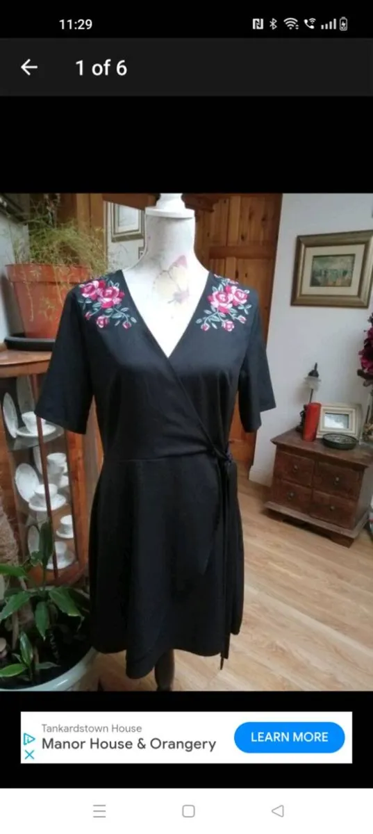 Black Newlook wrapover Dress with flower embroider - Image 1