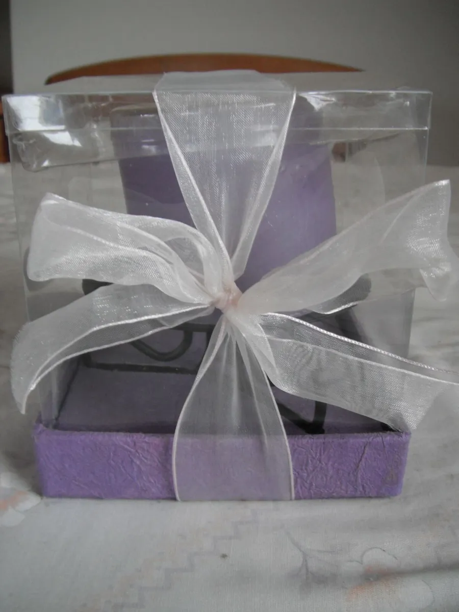 Purple Candle on Wrought Iron Stand for Sale - Image 3