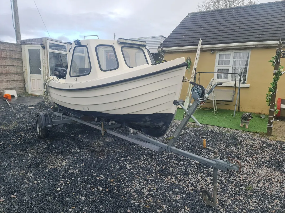 16ft orkney longliner cabin 15hp mercury trailer - Image 1