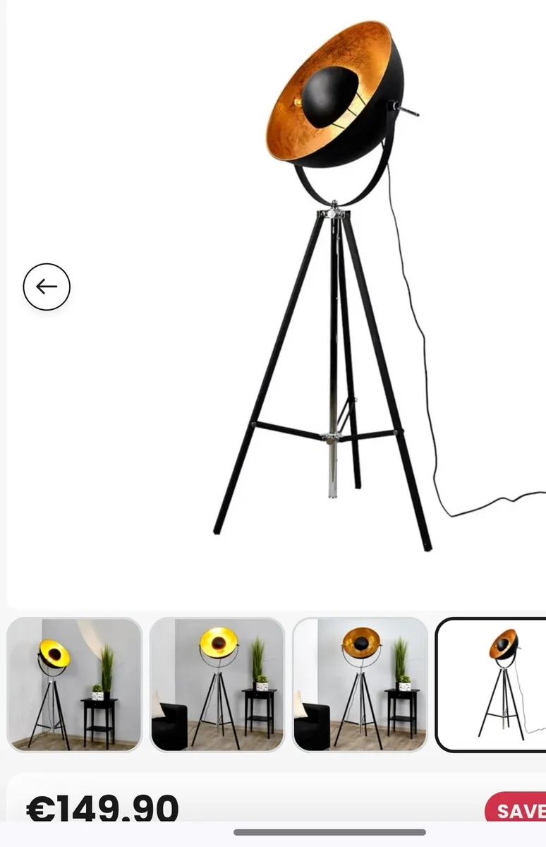 Industrial style gold tripod floor lamp - Image 3