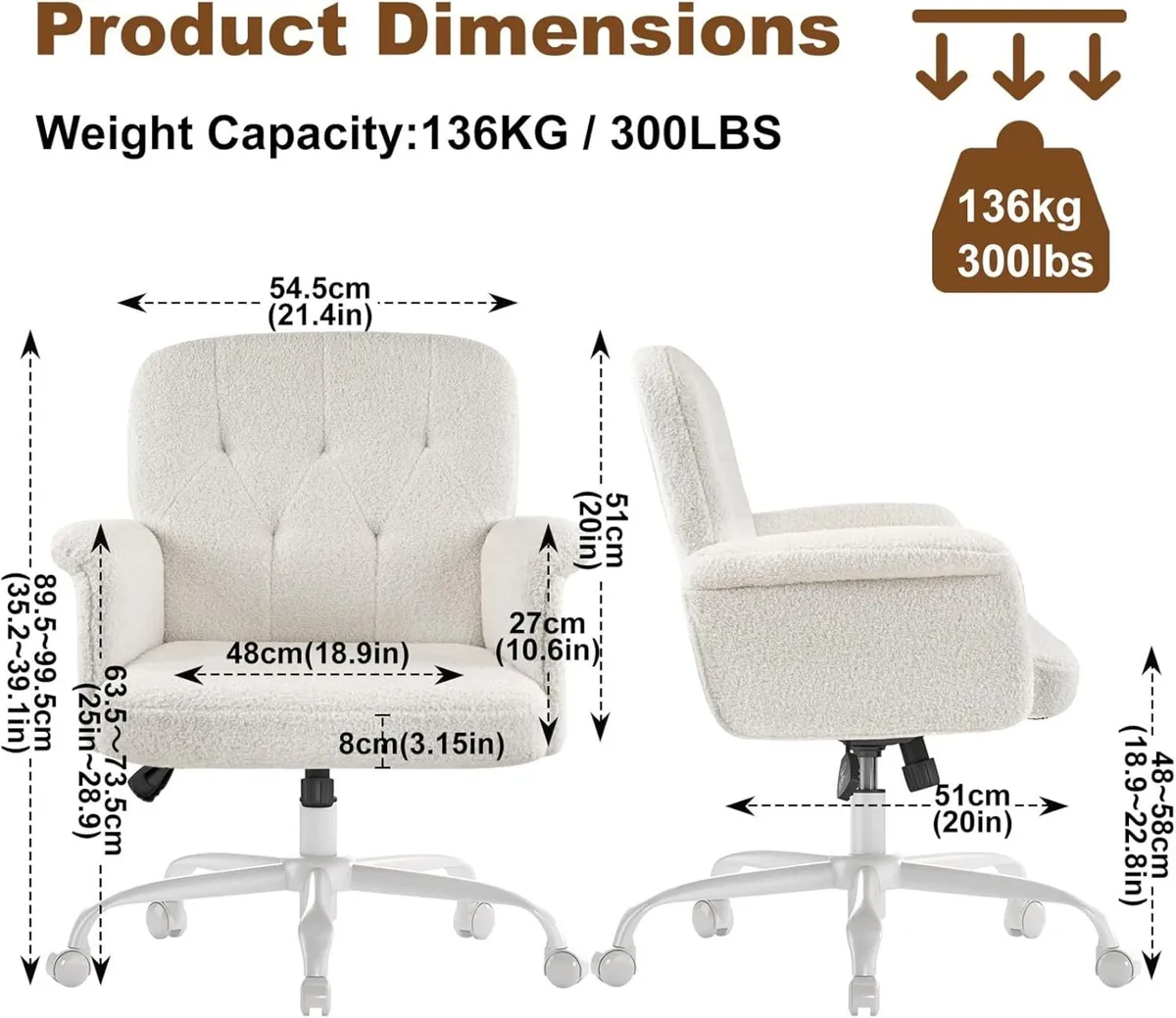 ZZH Home Office Desk Chair Comfy Upholstered - Image 2