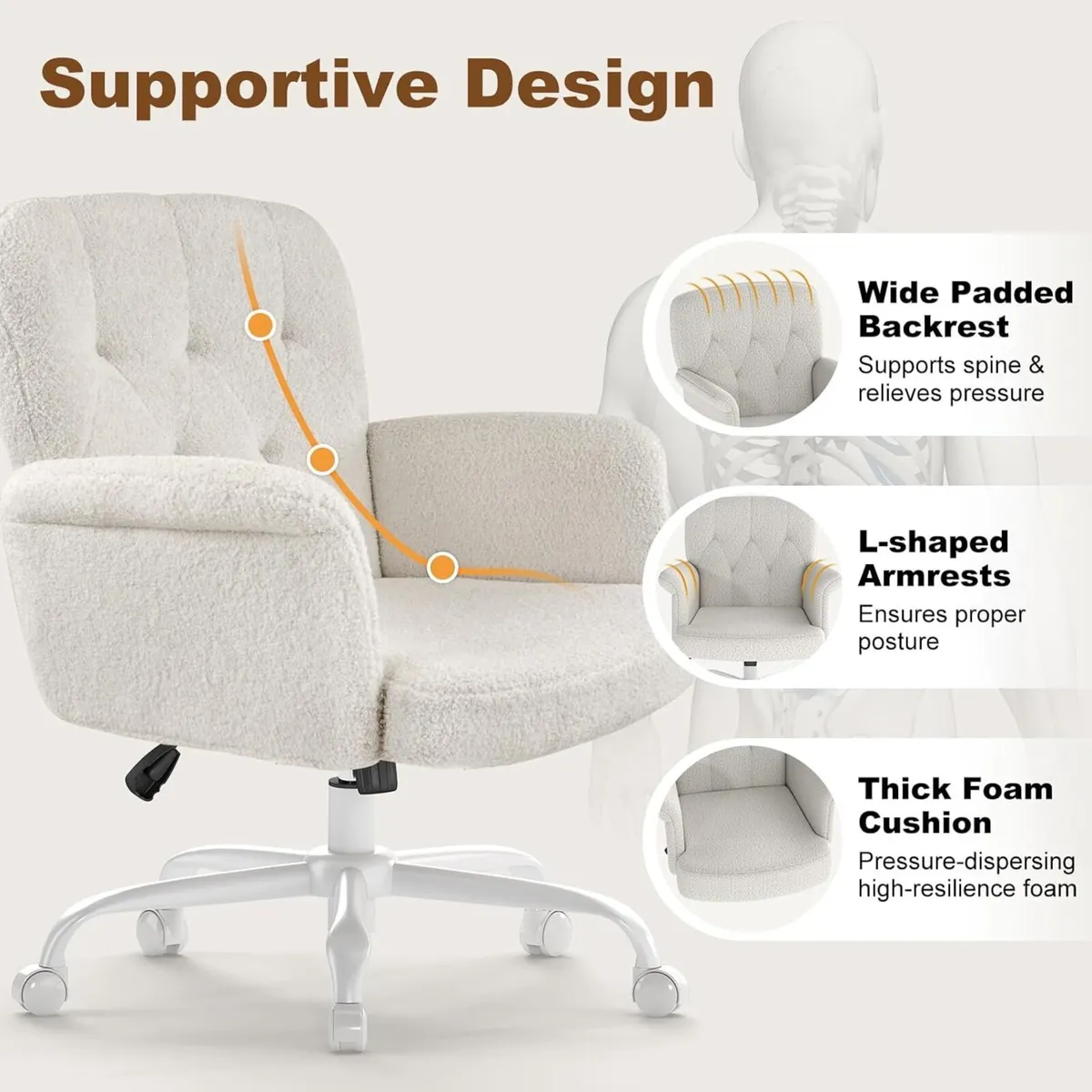 ZZH Home Office Desk Chair Comfy Upholstered - Image 4