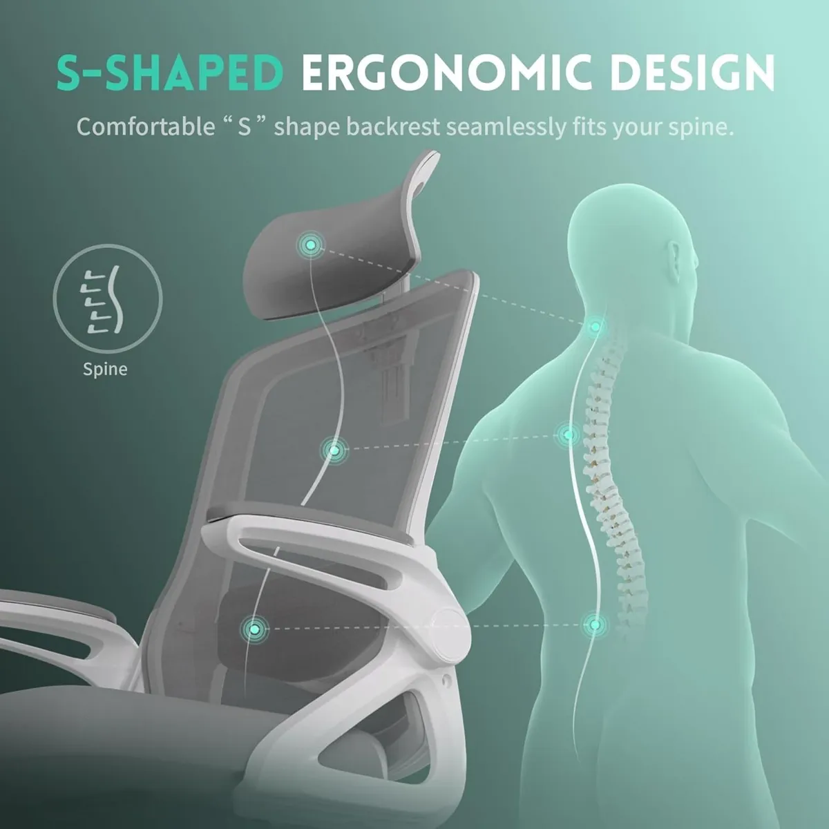Ergonomic Office Chair S-Shaped Mesh Desk Chairs - Image 3