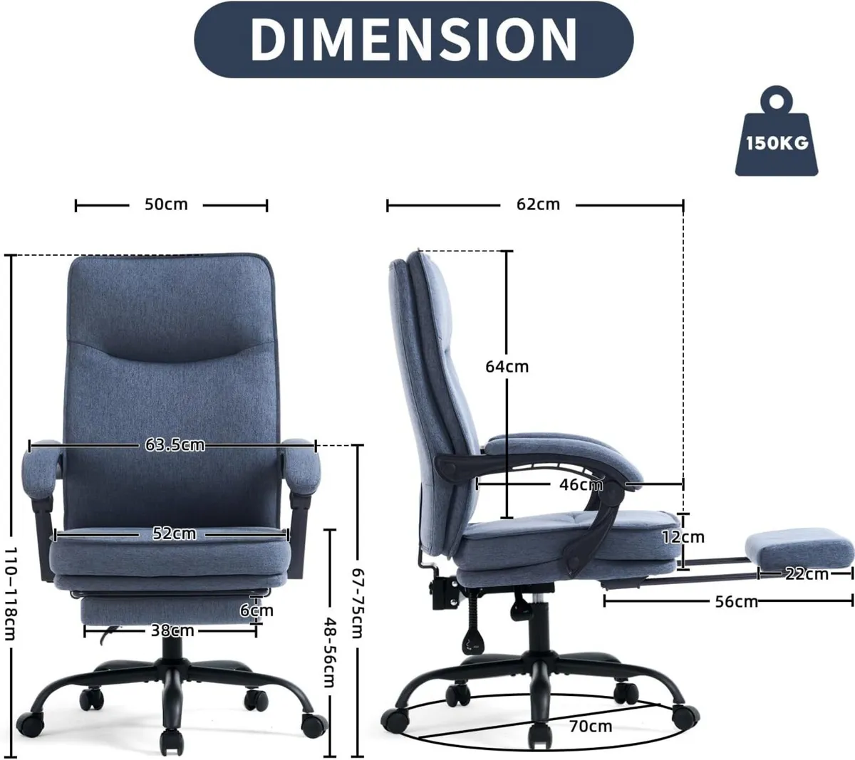 Fabric Office Chair with Footrest Ergonomic - Image 2