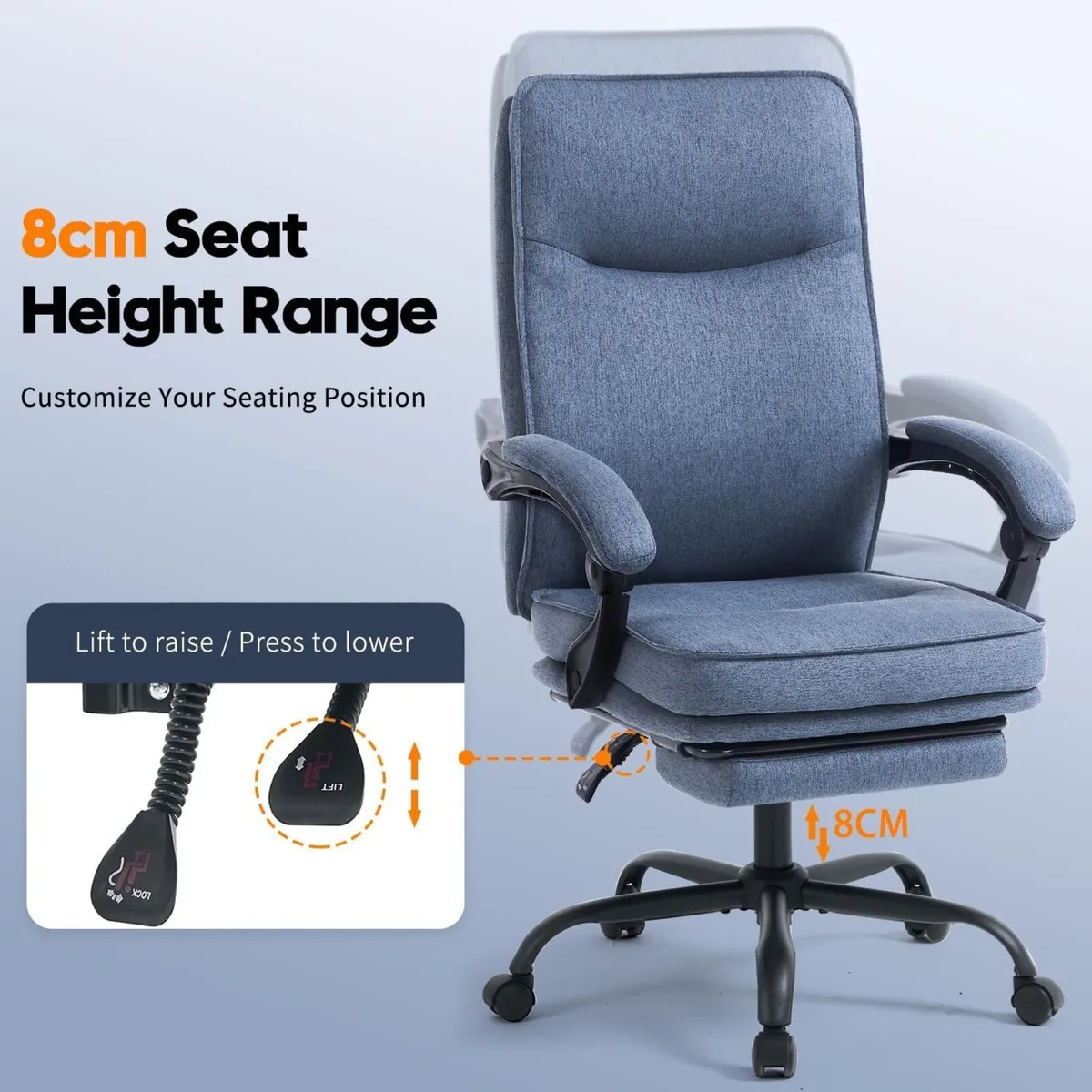 Fabric Office Chair with Footrest Ergonomic - Image 4