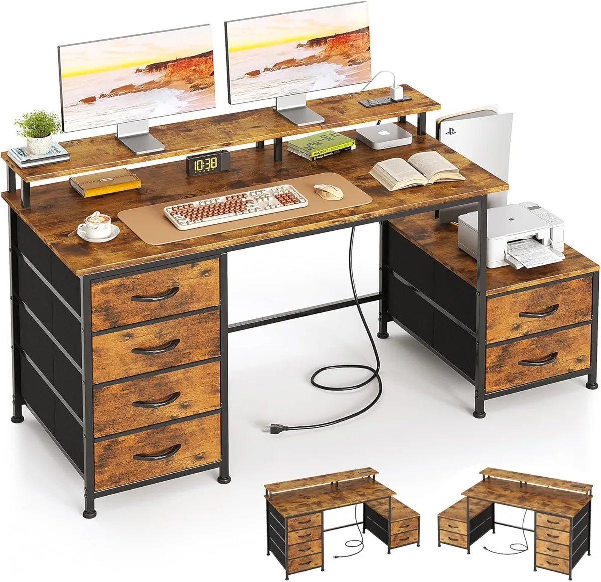 128cm Desk with Fabric File Cabinet Computer - Image 1