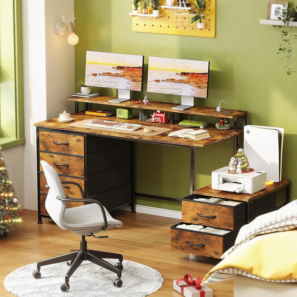 128cm Desk with Fabric File Cabinet Computer - Image 2