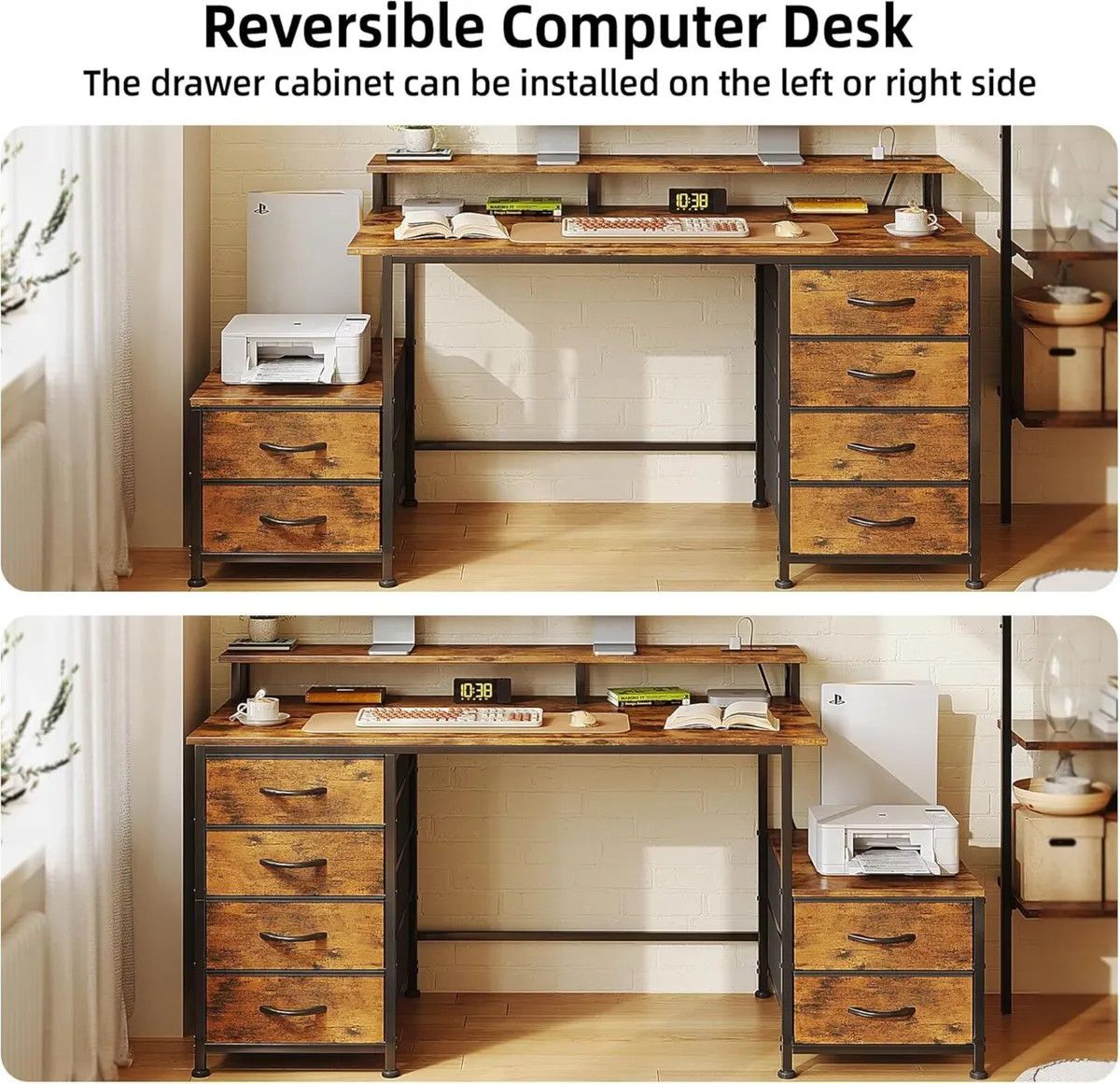 128cm Desk with Fabric File Cabinet Computer - Image 4