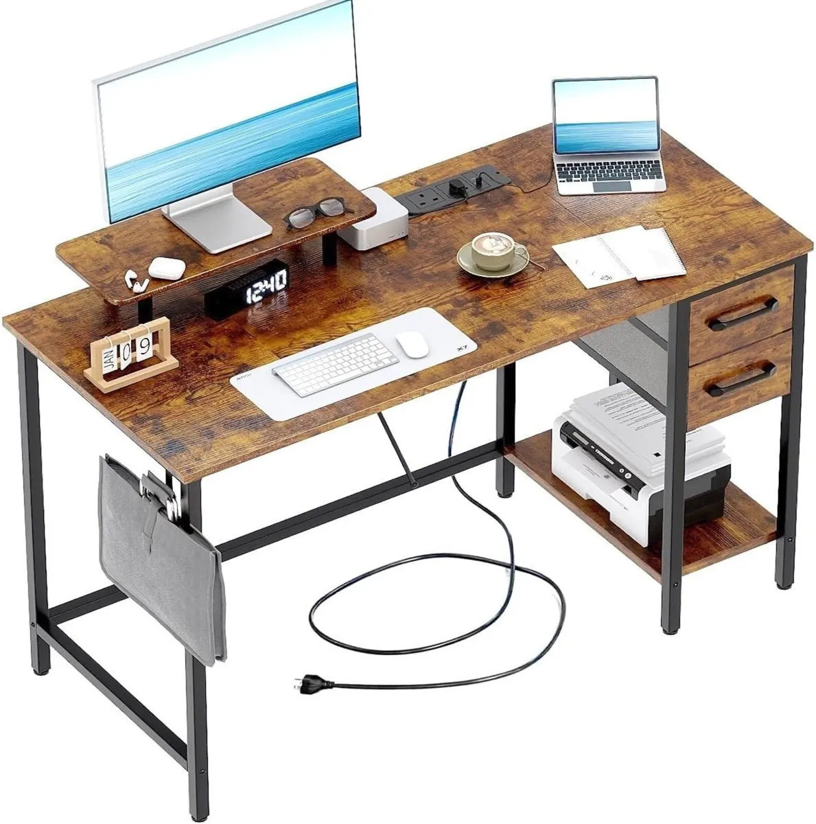 Computer Desk with Drawers Power Outlets 100 cm - Image 1
