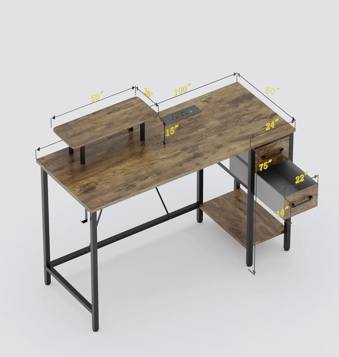 Computer Desk with Drawers Power Outlets 100 cm - Image 3