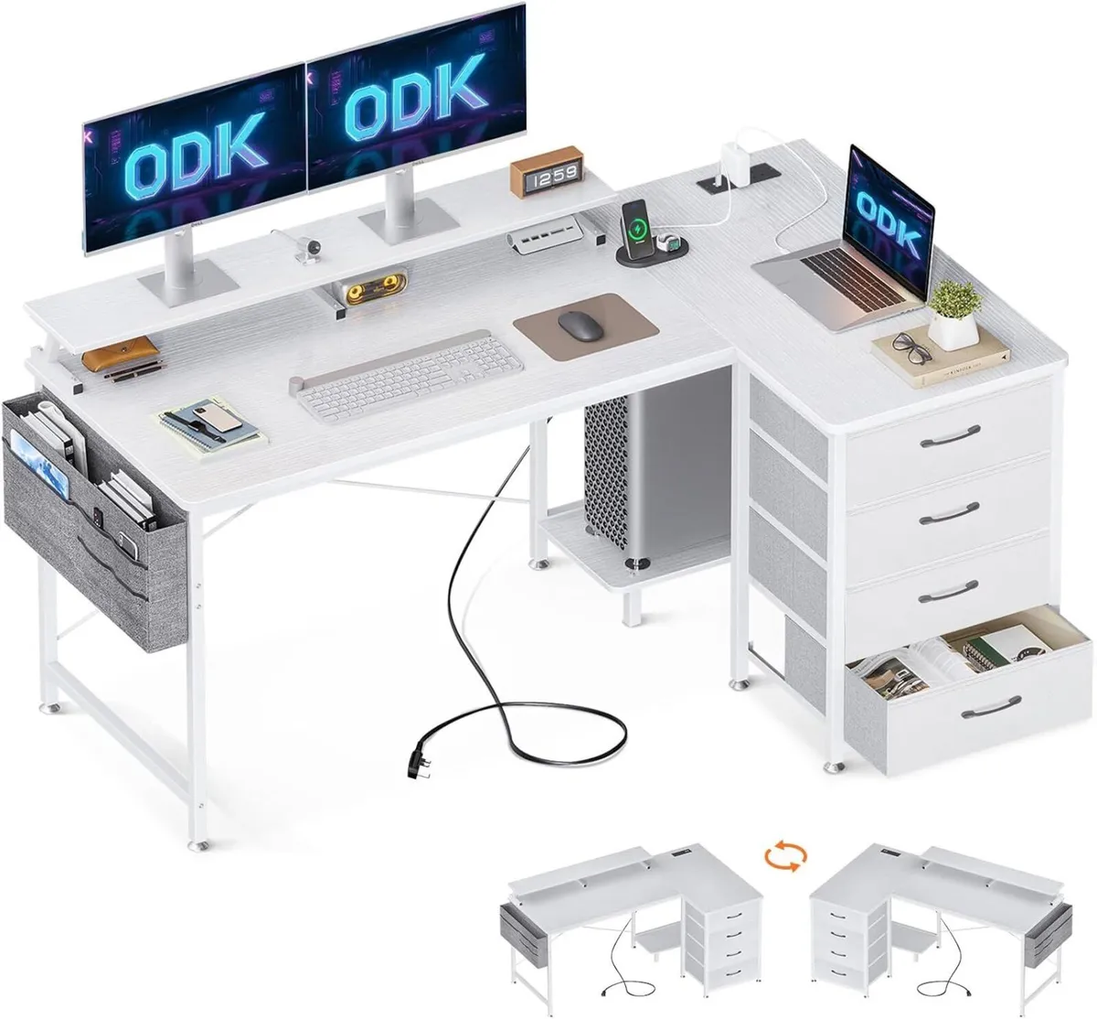 Corner Desk with Drawers L Shaped Computer - Image 1