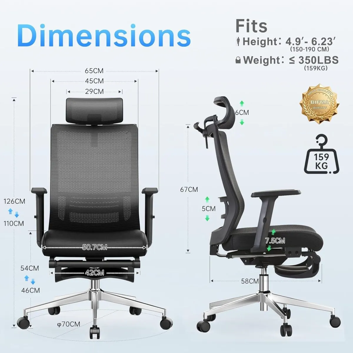 Ergonomic Office Chair with Footrest 145degrees - Image 2