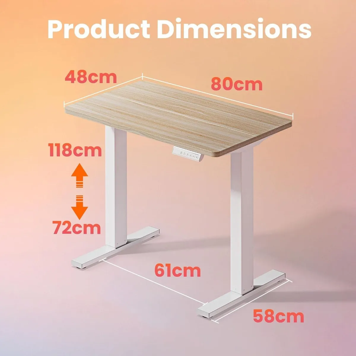 80cm Small Electric Standing Desk Adjustable - Image 3