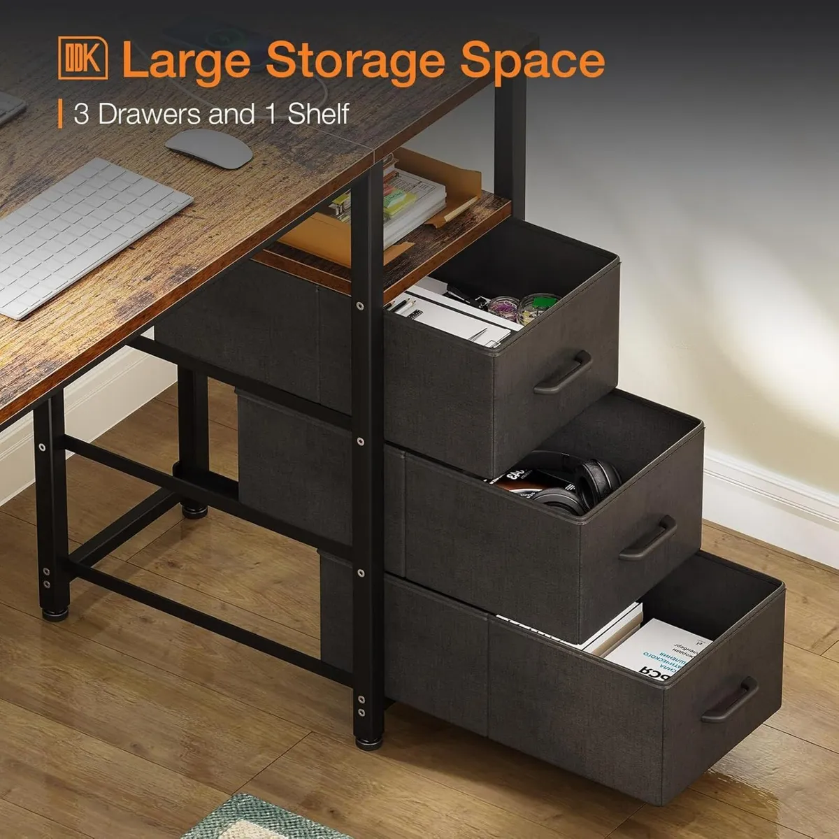 120cm Computer Desk with Drawers Office 2 Sockets - Image 4