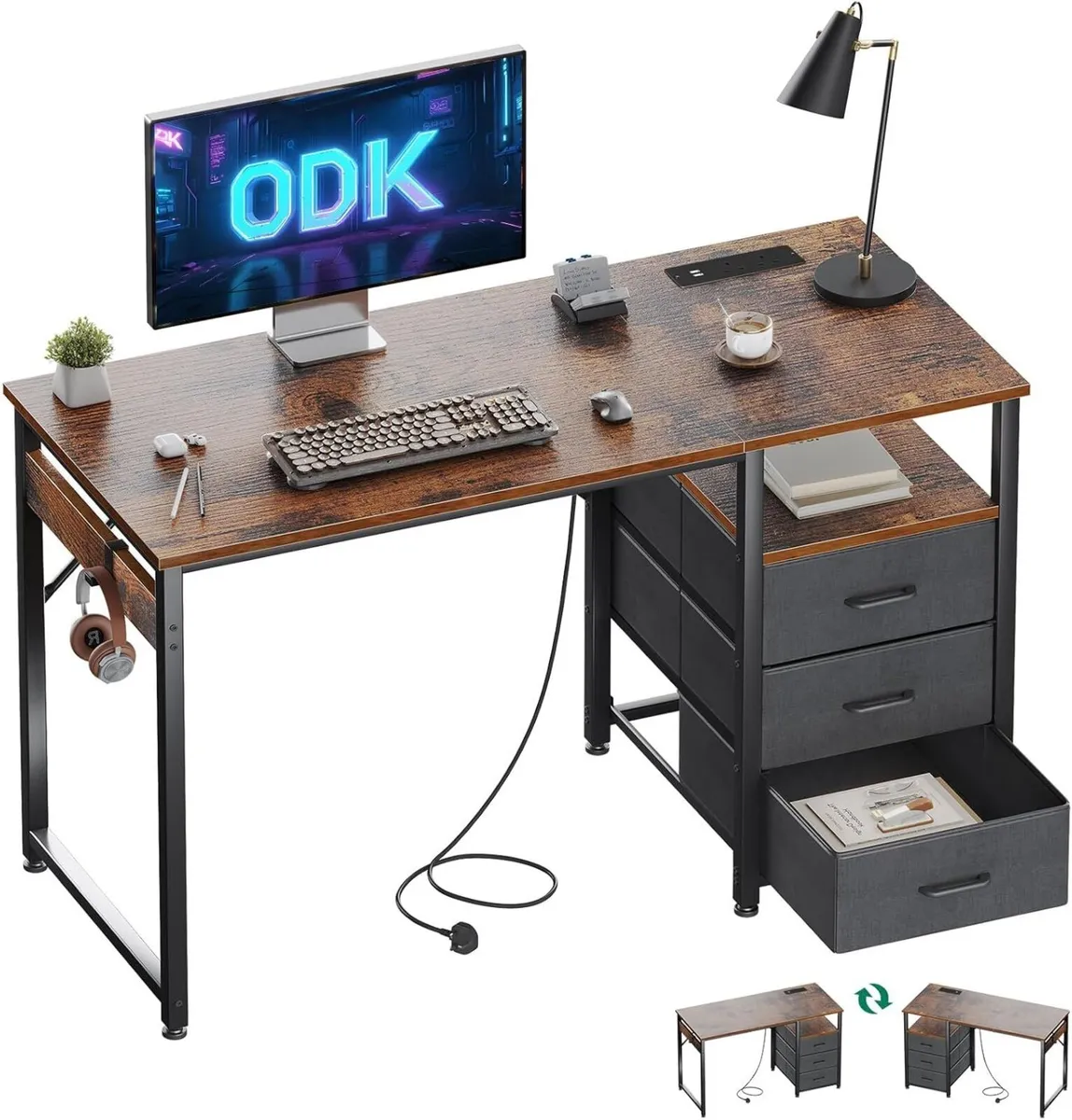 120cm Computer Desk with Drawers Office 2 Sockets - Image 1