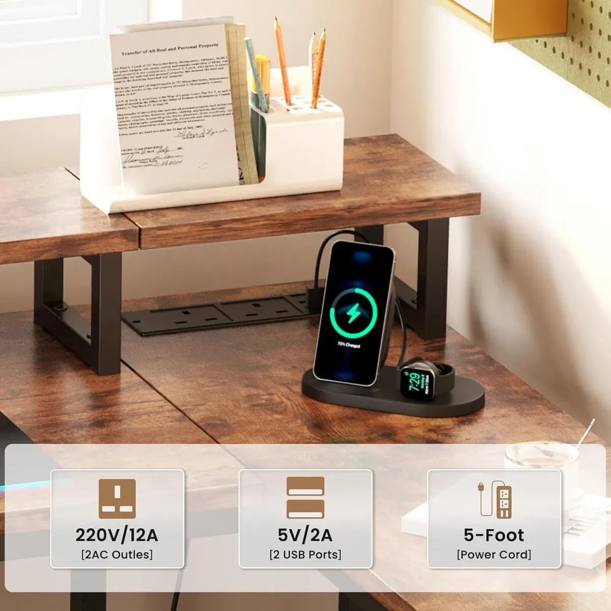 L Shaped Desk with Power Outlet Corner Computer - Image 4