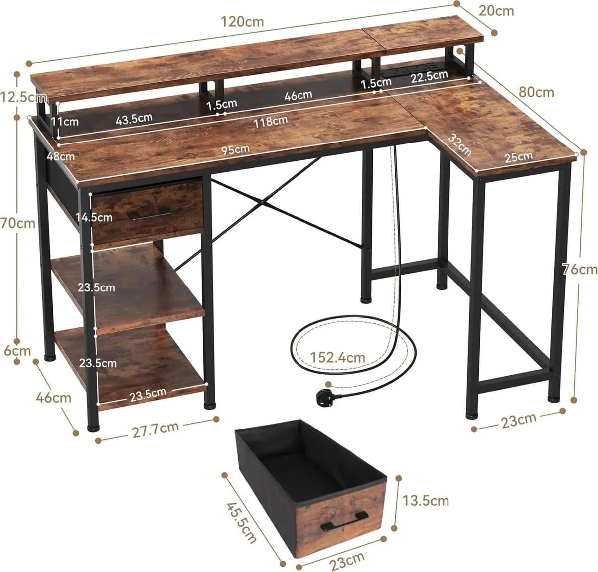 L Shaped Desk with Power Outlet Corner Computer - Image 3