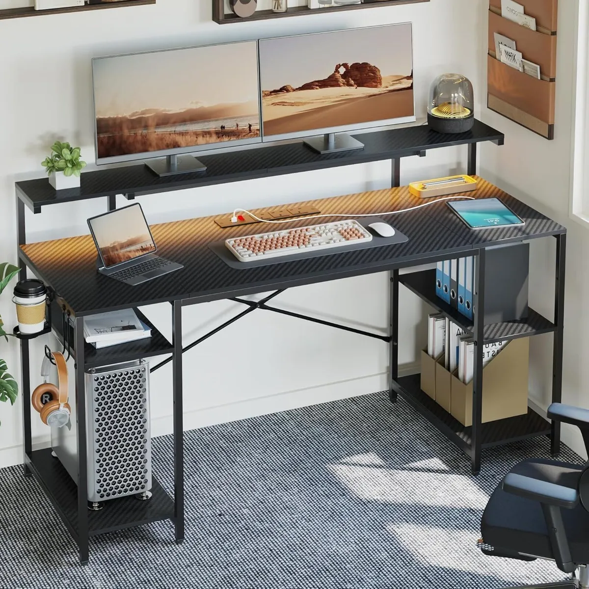 140 CM Computer Desk with Power Outlets LED - Image 4
