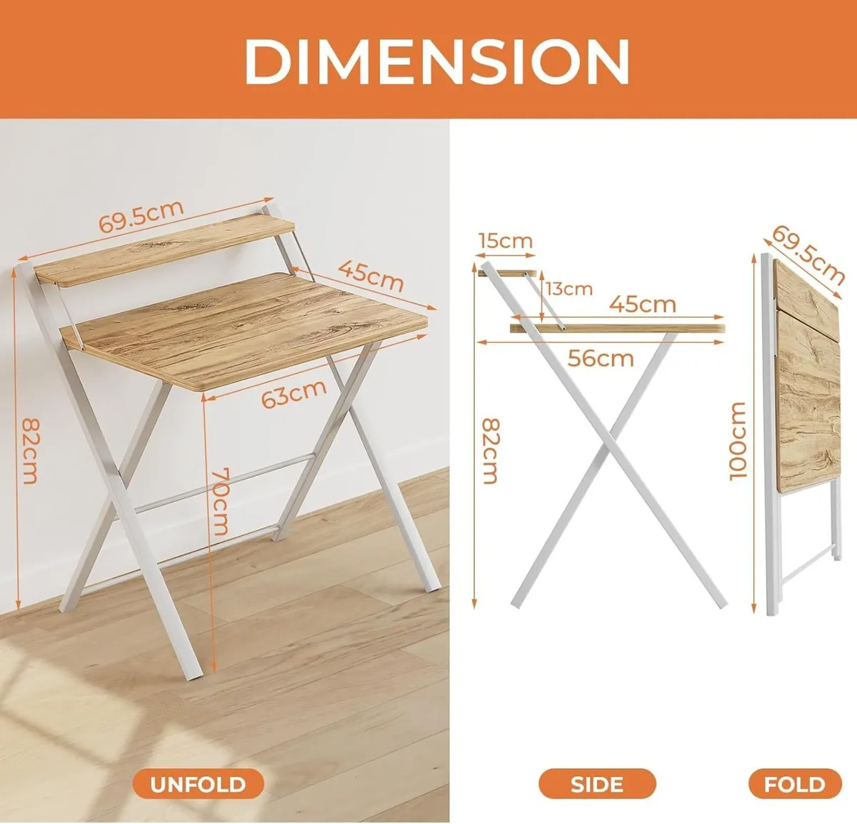 Foldable Desk No Assembly Required Small with - Image 3