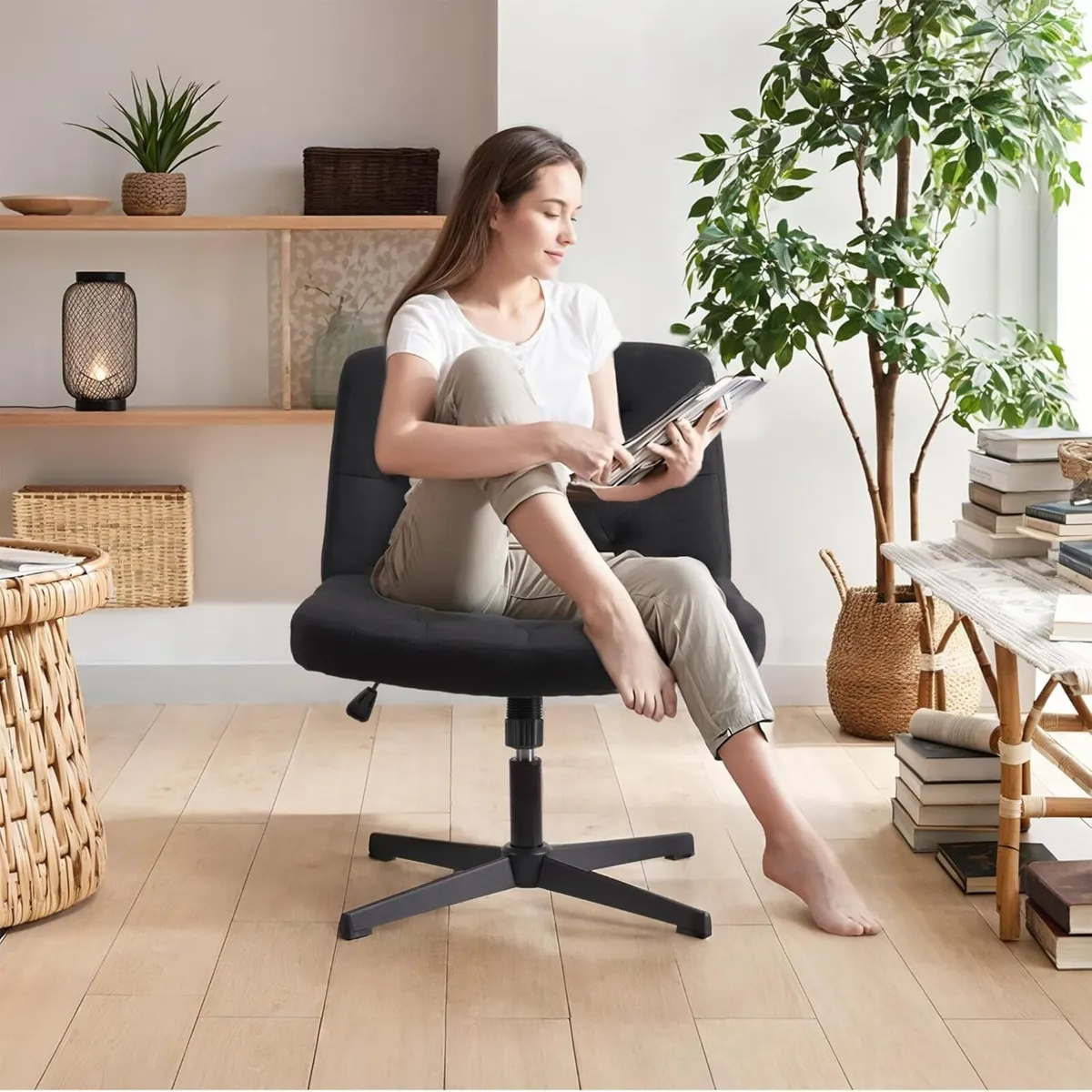 Armless Desk Chair Cross legged Vanity with Wide - Image 2