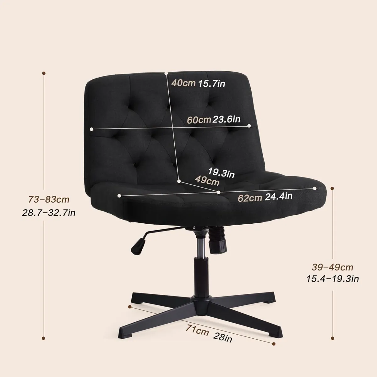 Armless Desk Chair Cross legged Vanity with Wide - Image 3