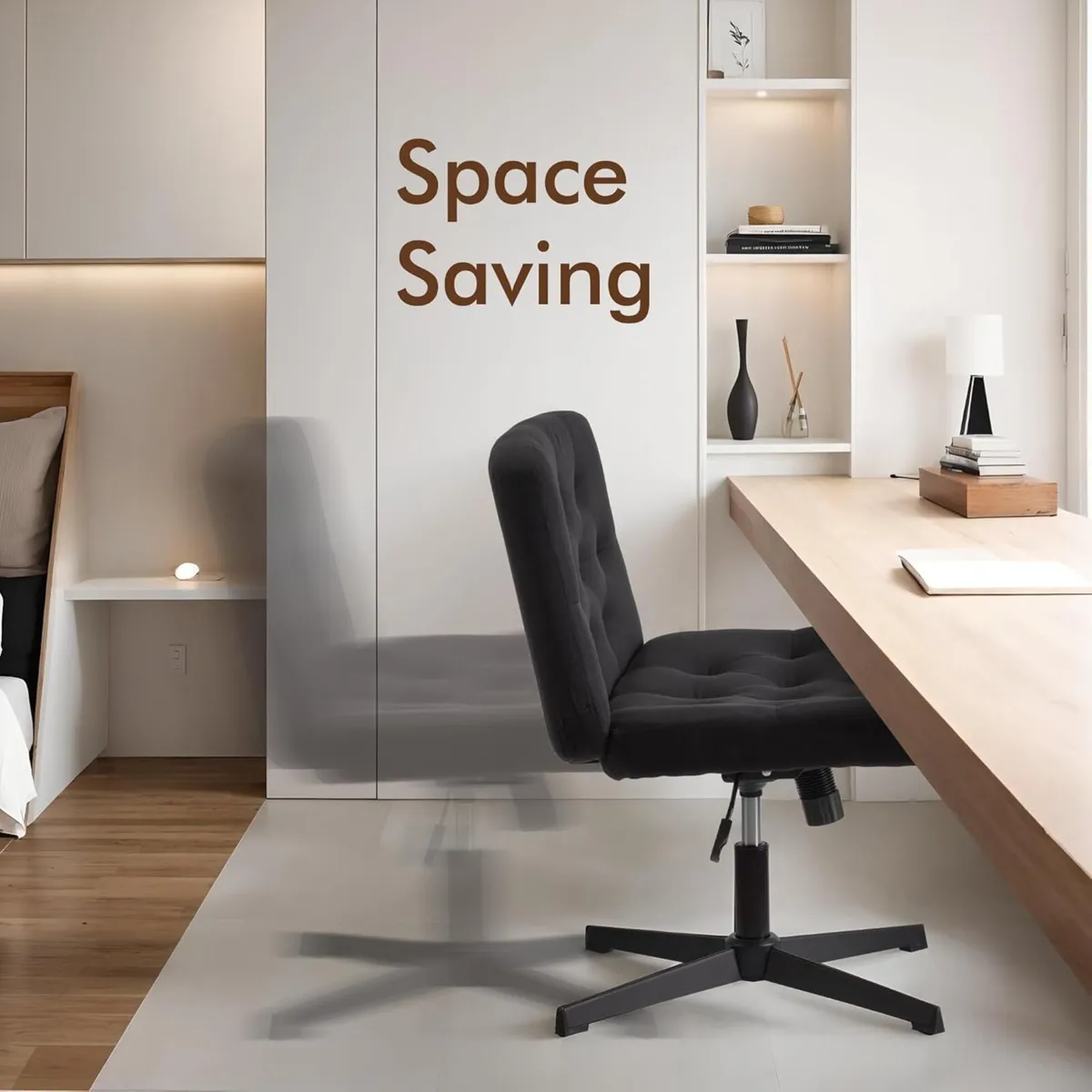 Armless Desk Chair Cross legged Vanity with Wide - Image 4