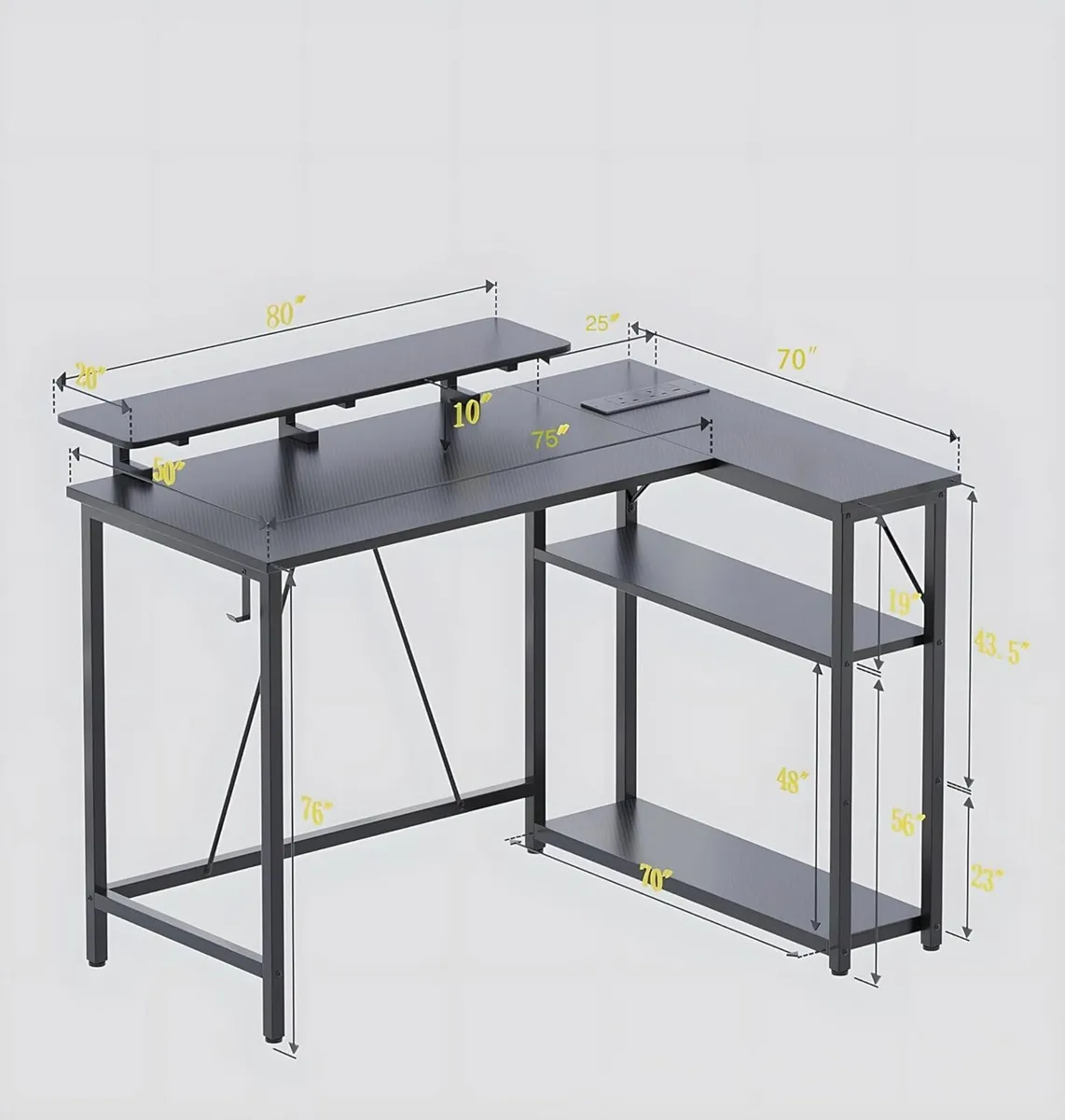 L Shaped Gaming Desk with RGB LED Lights Power - Image 3