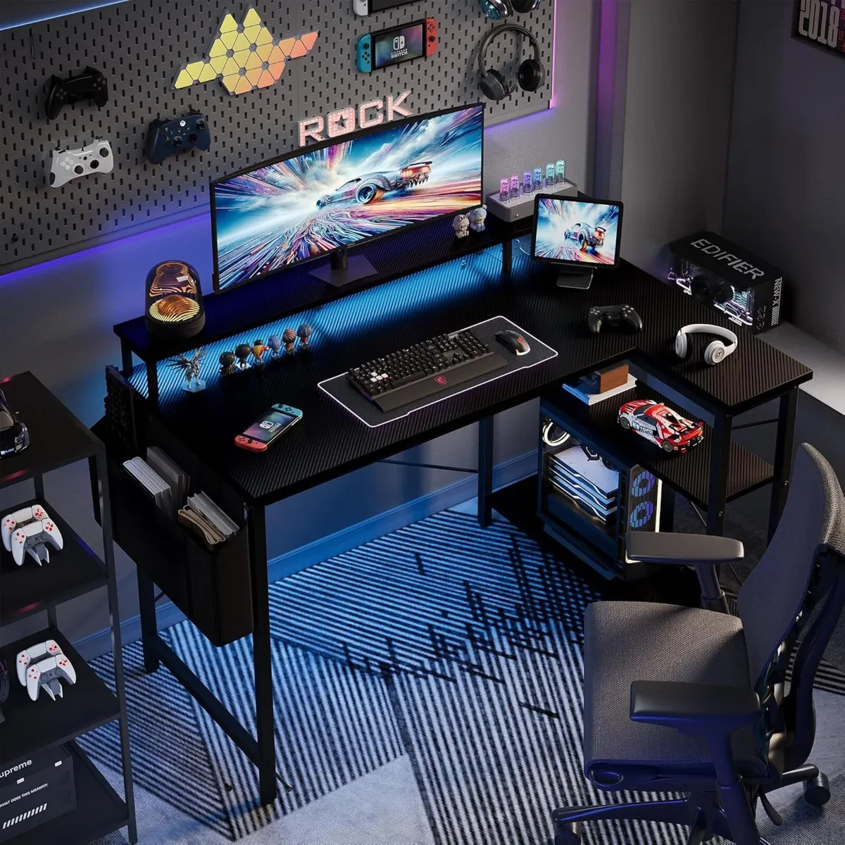 L Shaped Desk with LED Lights Power Outlets 100 - Image 2