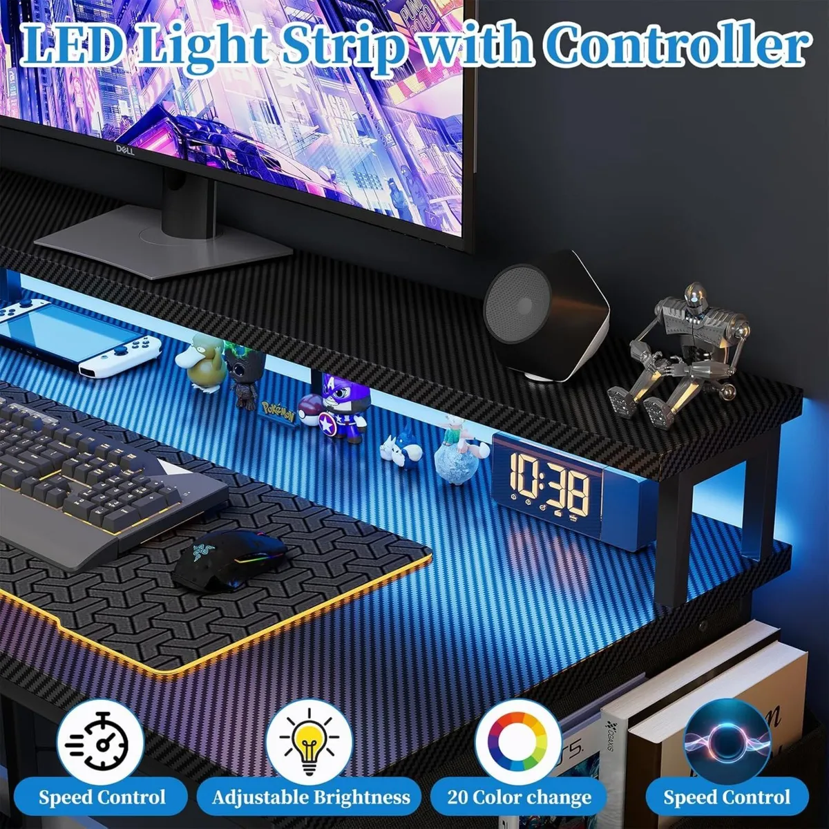 L Shaped Desk with LED Lights Power Outlets 100 - Image 4