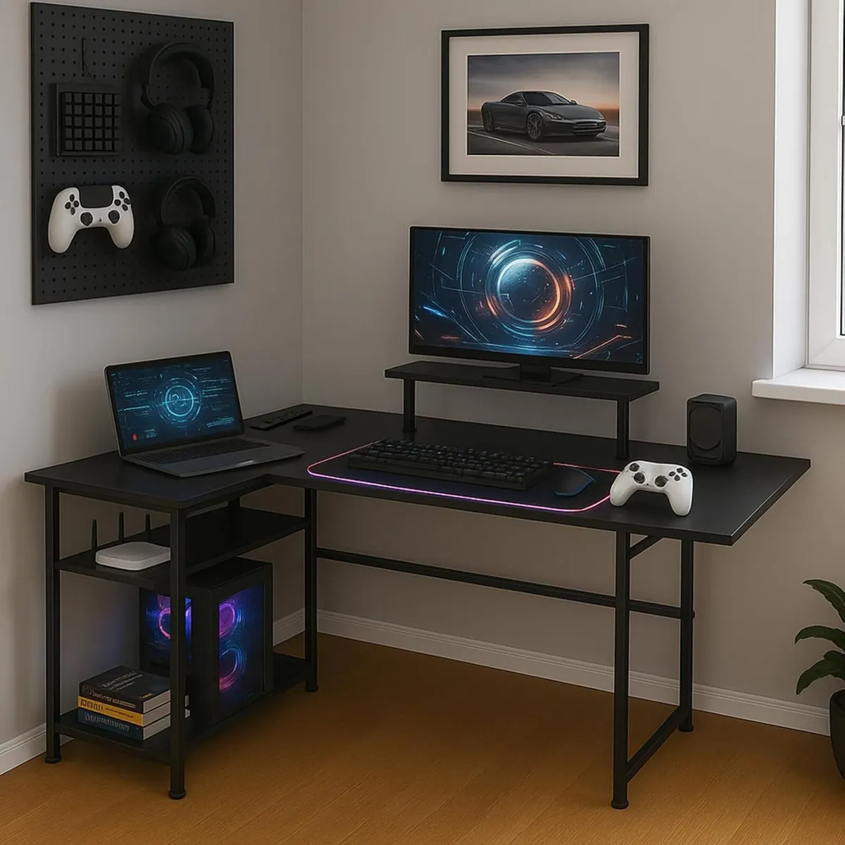 L-Shaped Gaming Desk 150x80 cm Carbon Fibre - Image 2