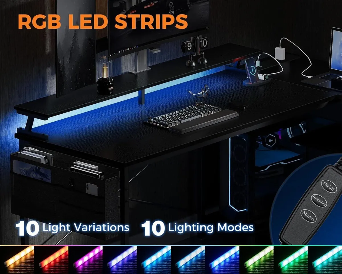 L Shaped Gaming Desk with LED Lights 120 x 80 cm - Image 4