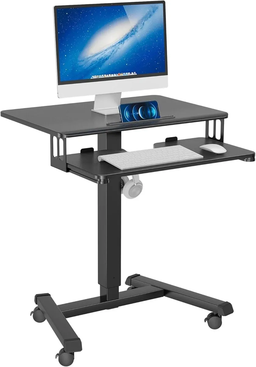 65x45cm Two-Tier Mobile Computer Workstation - Image 1