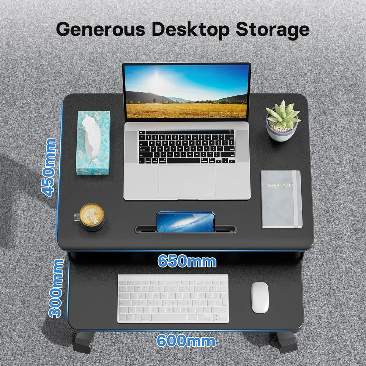 65x45cm Two-Tier Mobile Computer Workstation - Image 4