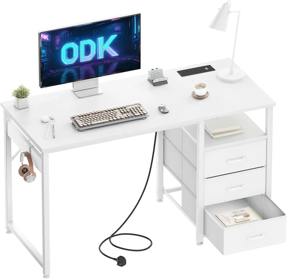 120cm Computer Desk with Drawers Office 2 Sockets - Image 1
