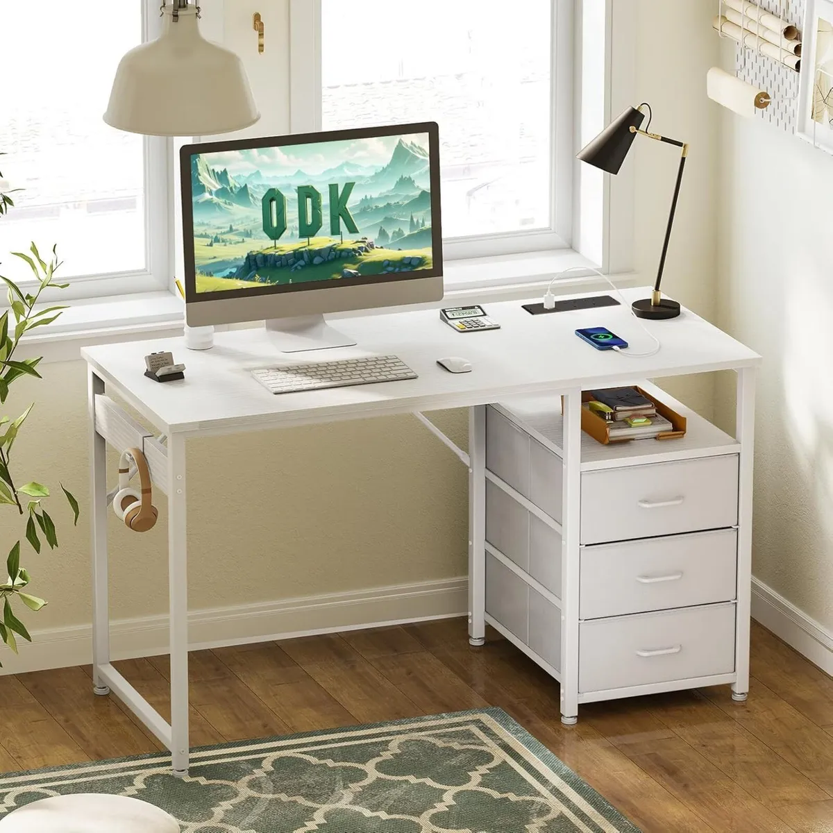 120cm Computer Desk with Drawers Office 2 Sockets - Image 2
