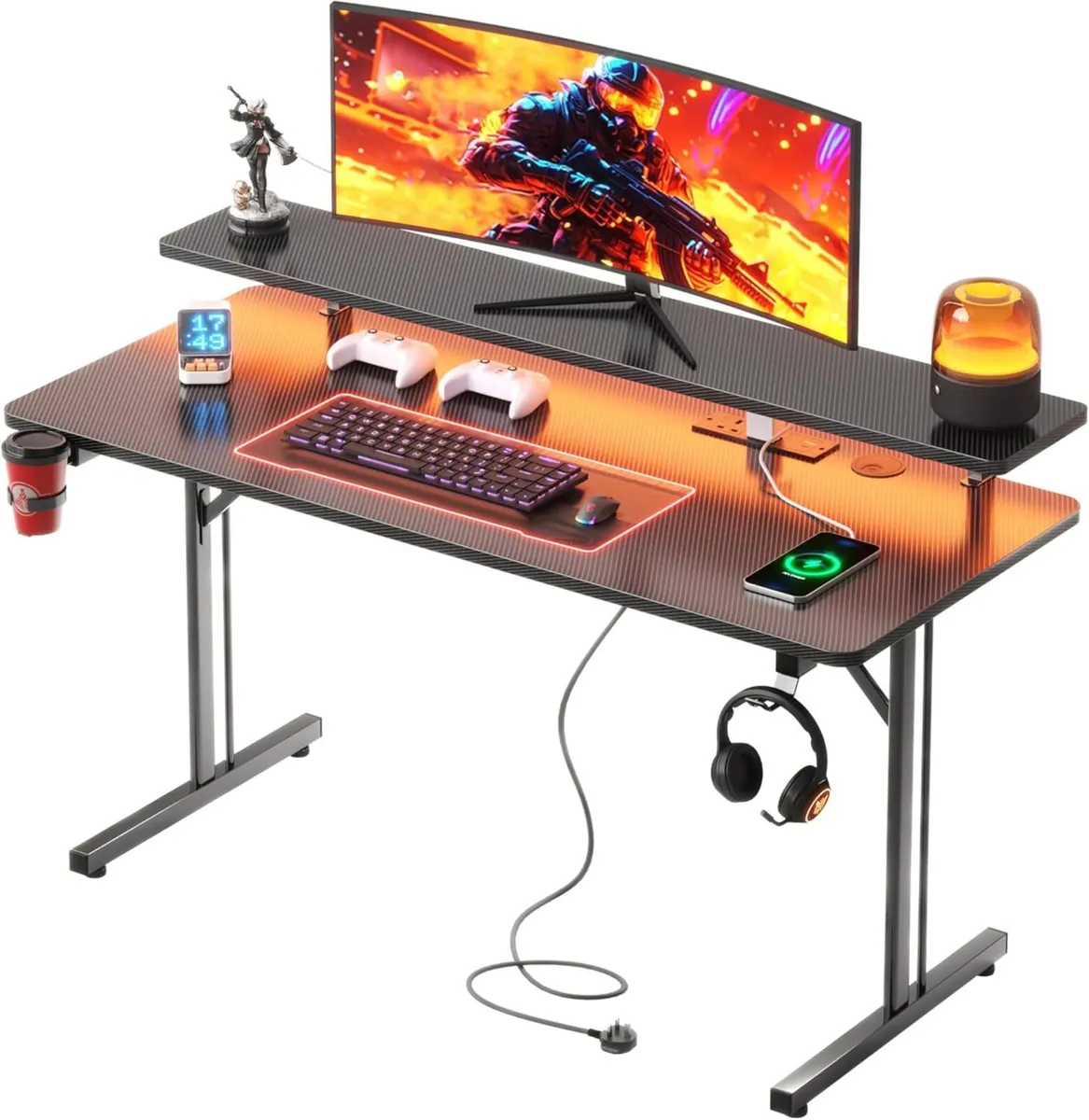 Gaming Desk with LED Power Outlets 100 x 50 cm - Image 1