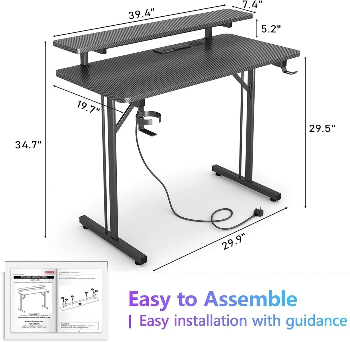 Gaming Desk with LED Power Outlets 100 x 50 cm - Image 3
