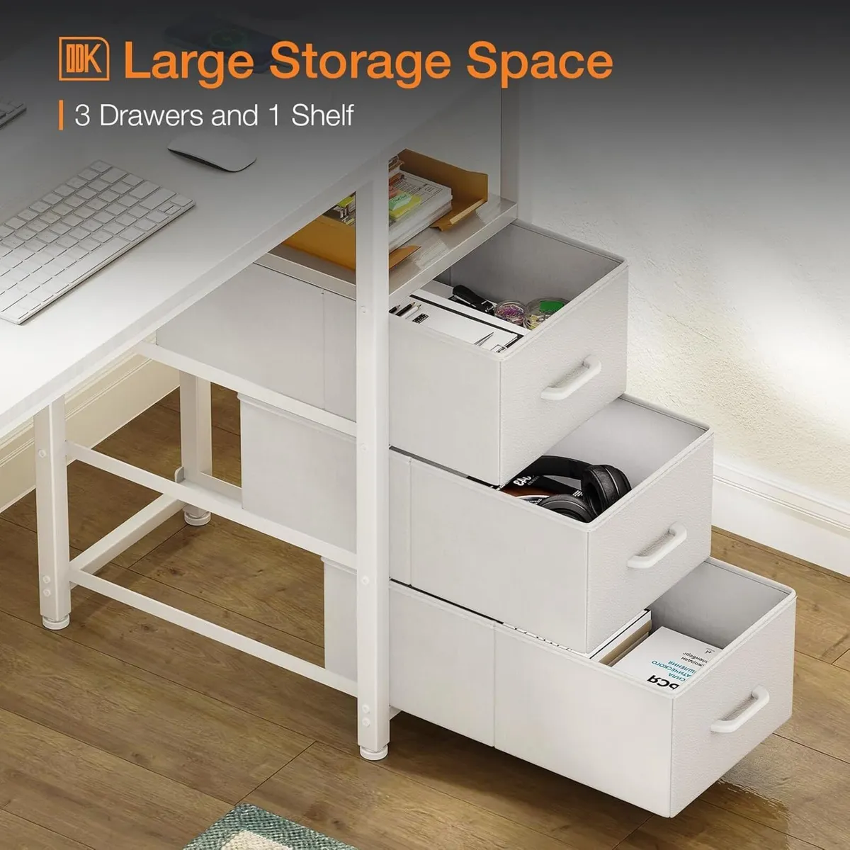 120cm Computer Desk with Drawers Office 2 Sockets - Image 4